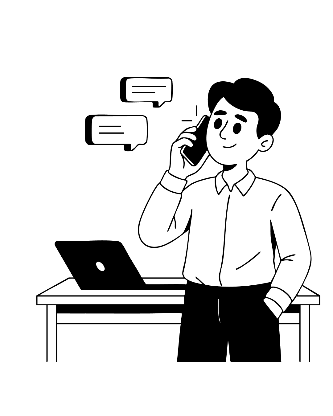 Illustration of a person on a phone call at a desk