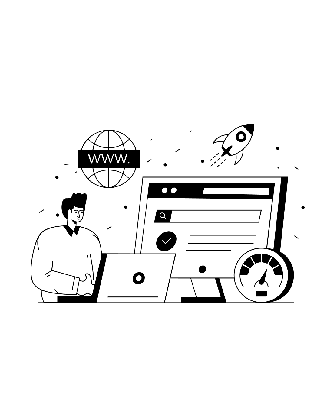 Illustration of a person launching a website